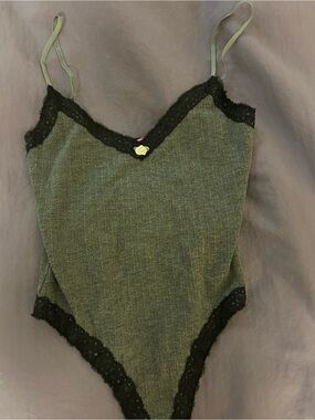 SOLD Edikted Gray Ribbed Lace Trim Bodysuit
